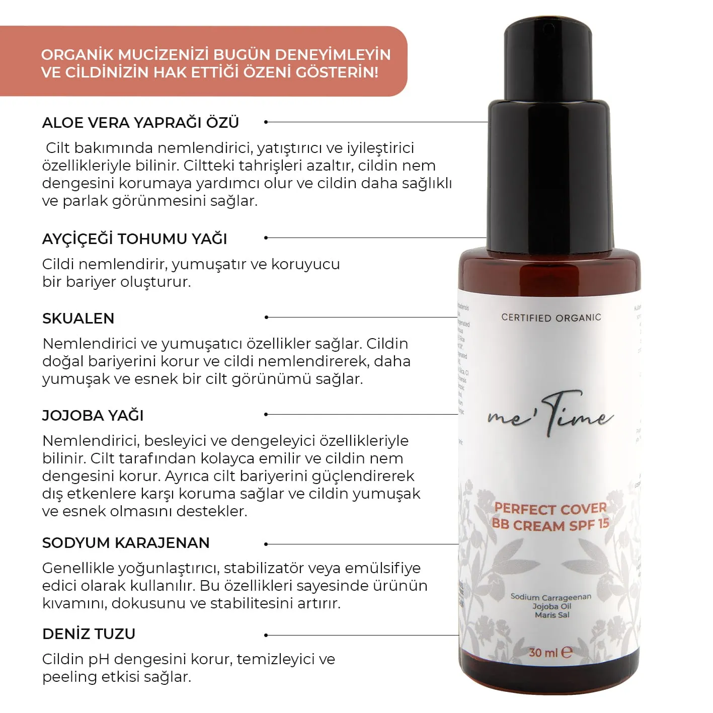Me Time Organik BB Krem SPF 15 Orta Ton 30 ml — görsel 3