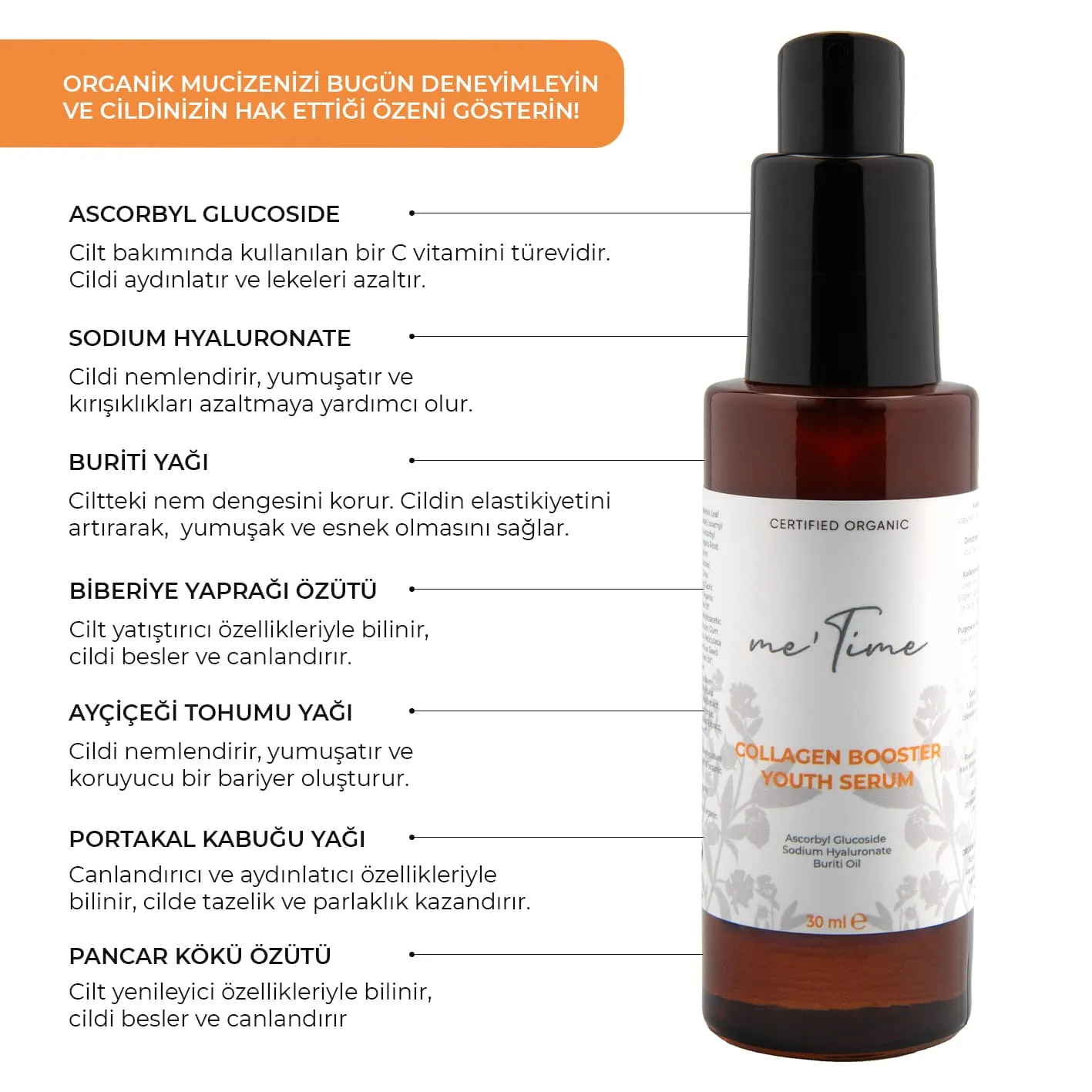 Me Time Organik C Vitamini ve Hyaluronik Asit Serumu 30 ml — görsel 3
