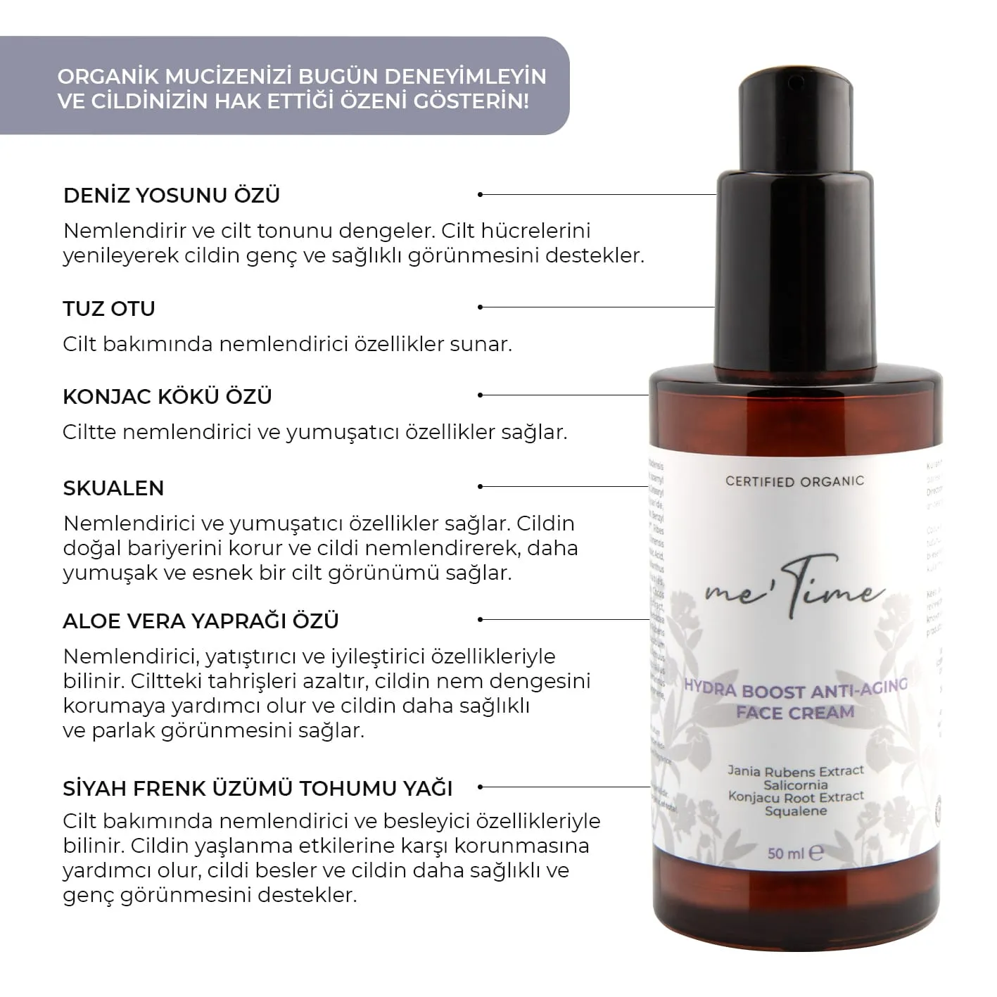 Me Time Organik Yoğun Bakım Yüz Kremi 50 ml — görsel 3