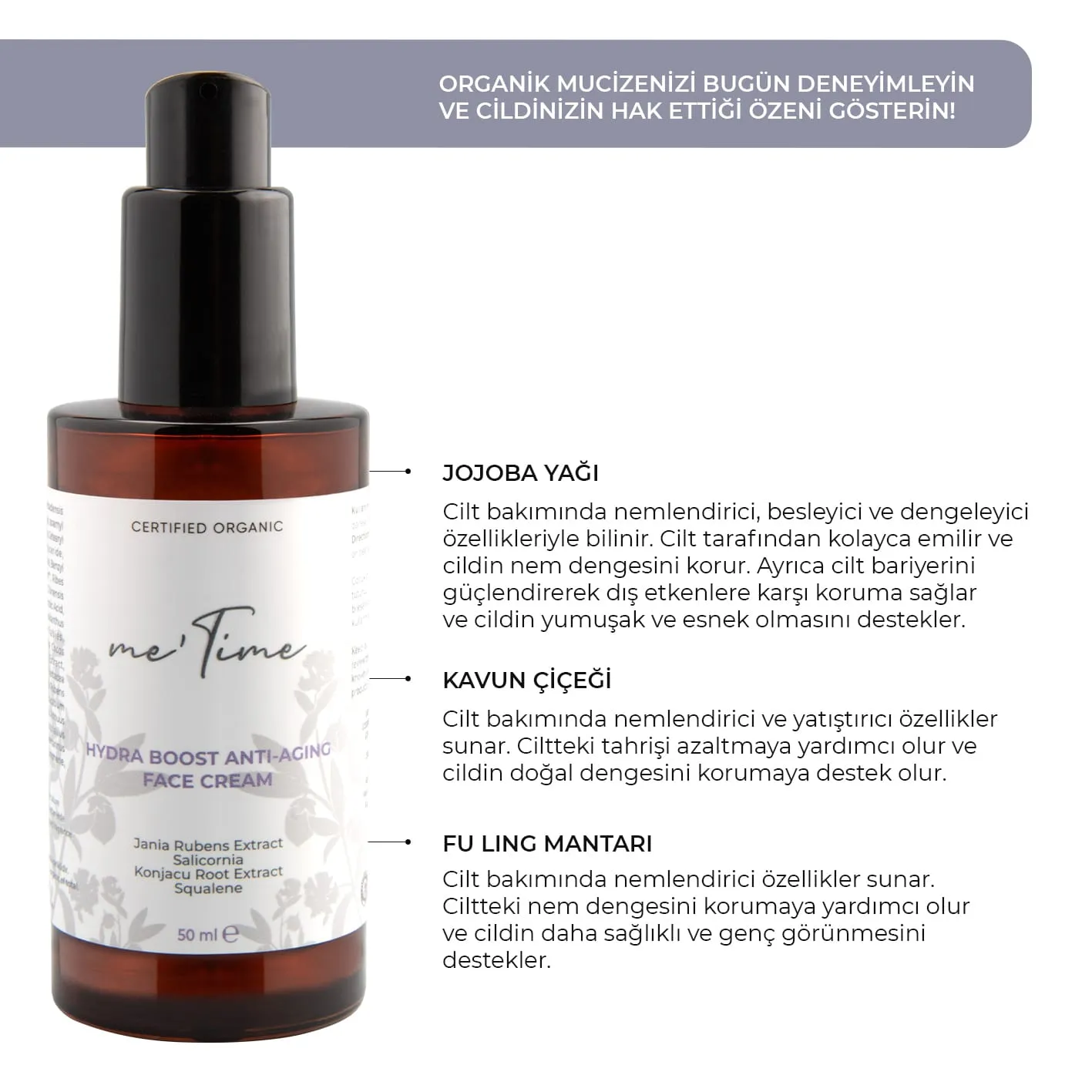 Me Time Organik Yoğun Bakım Yüz Kremi 50 ml — görsel 4